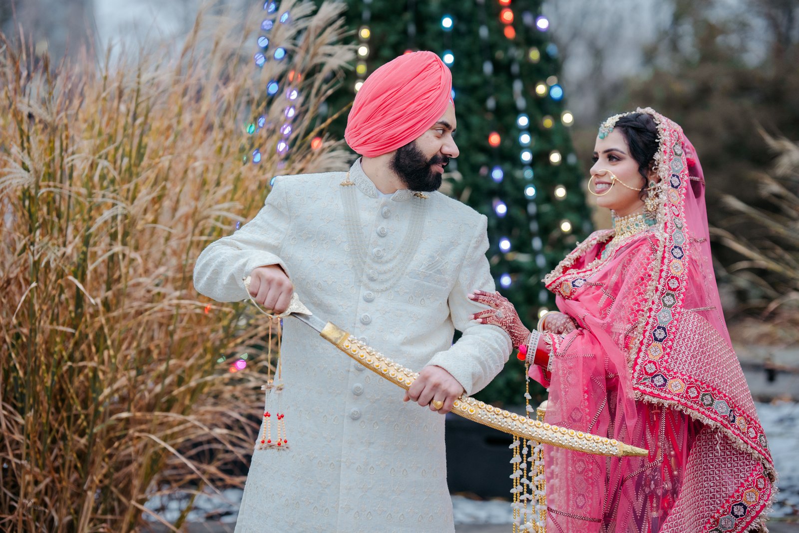 Bride and groom sharing a loving gaze