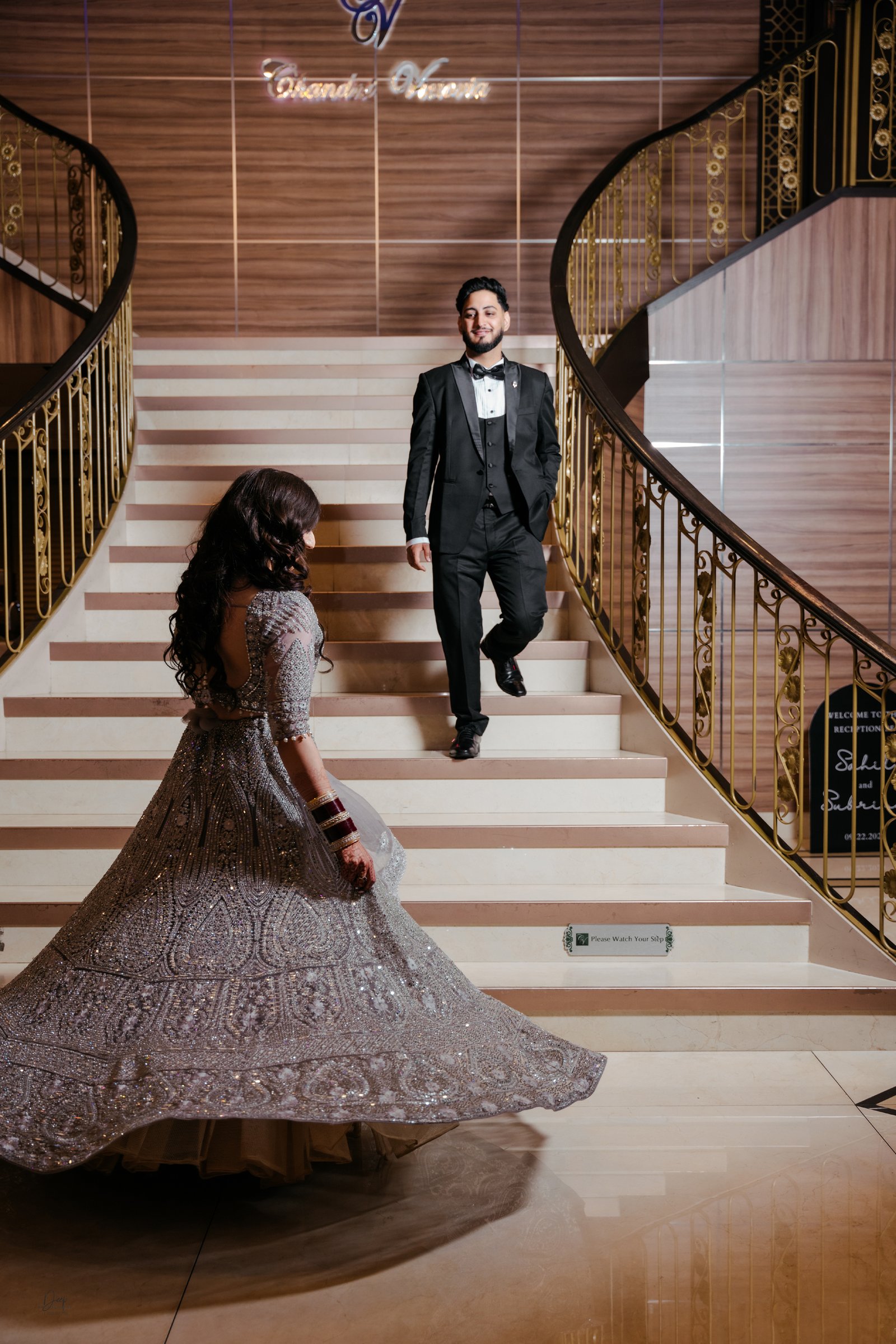 Newly married couple sharing their first dance