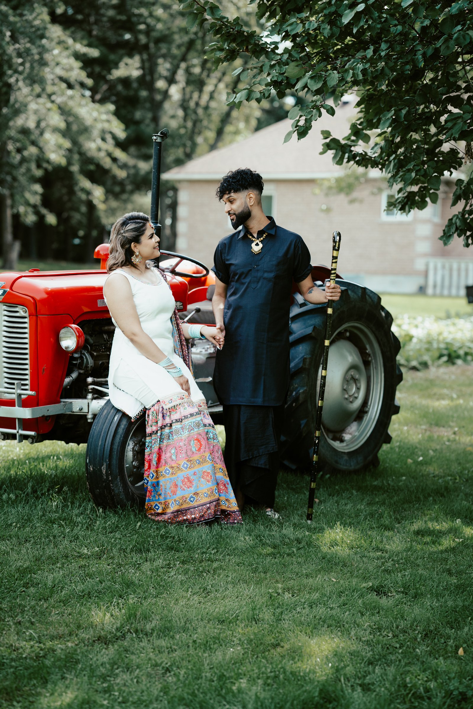 Couple posing for elegant pre-wedding photography session