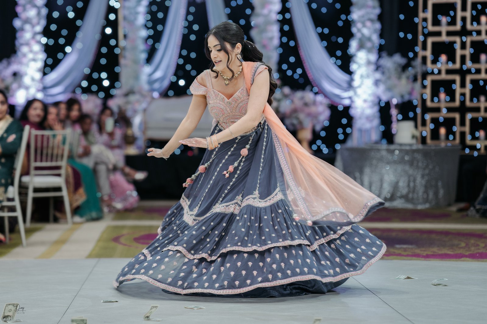 Beautiful couple posing during reception photography