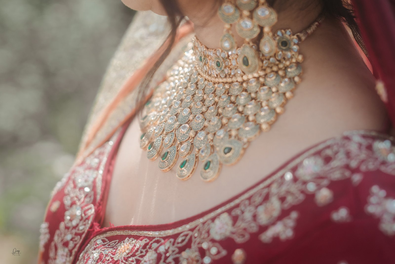 Bride showing wedding dress details