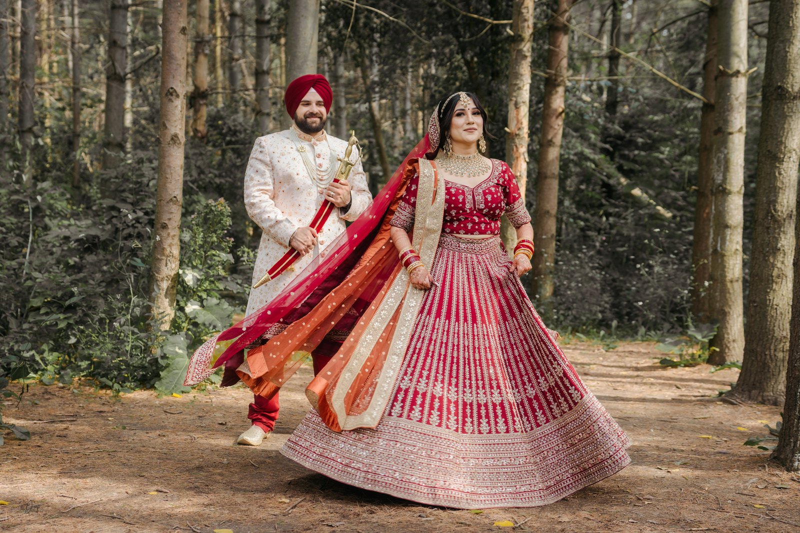 Candid moment between couple during outdoor shoot
